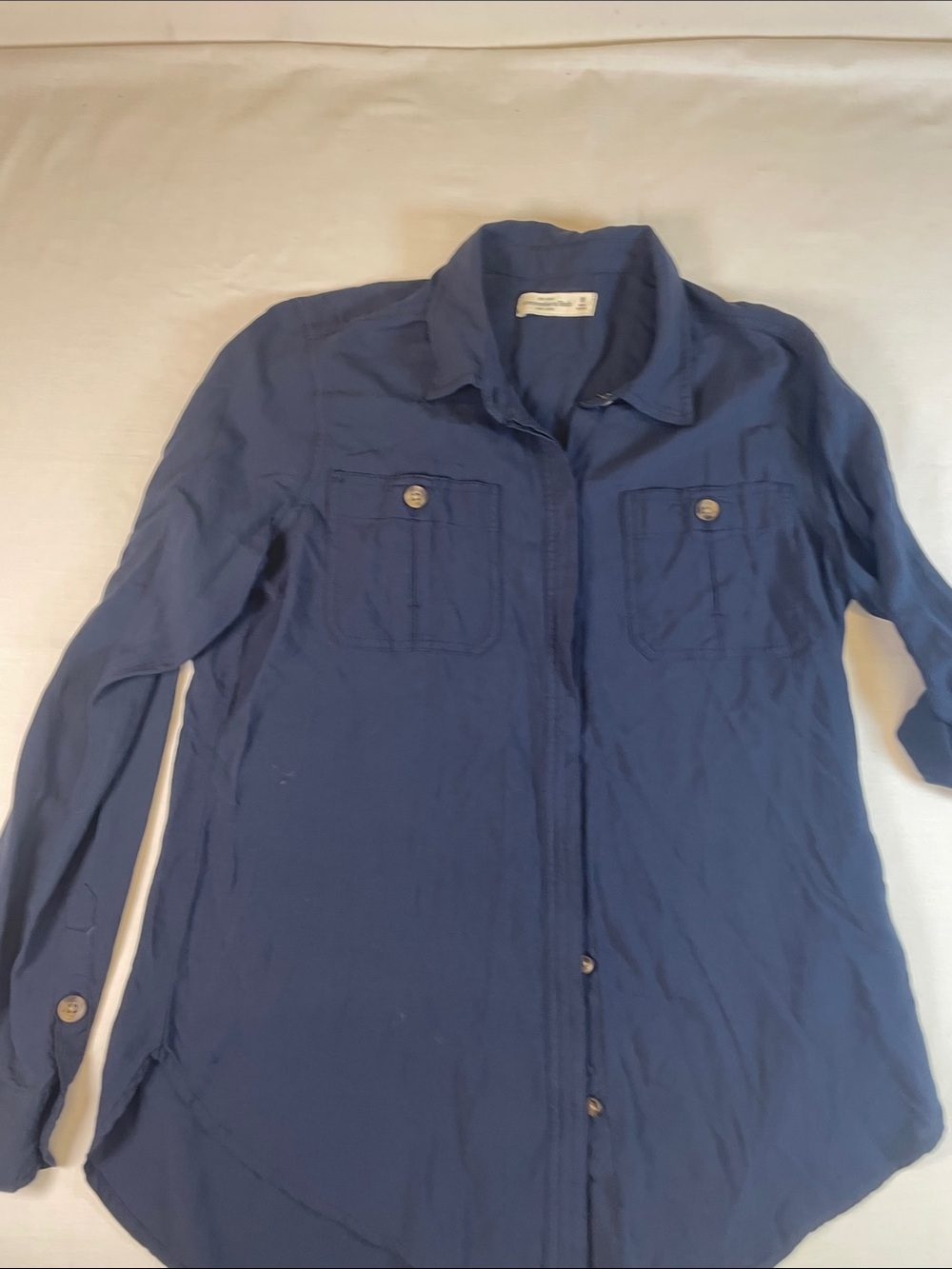 AB&F cobalt button down collar roll L/S wood look buttons Viscose M - Picture 6 of 9